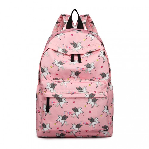 E1401 UN - Miss Lulu Large Backpack Unicorn Print - Pink