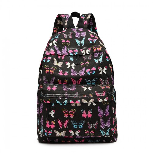 E1401B - Miss Lulu Large Backpack Butterfly Black