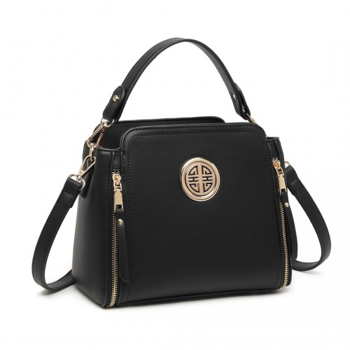 LB2126 - Miss Lulu Leather Look Practical Crossbody Bag - Black
