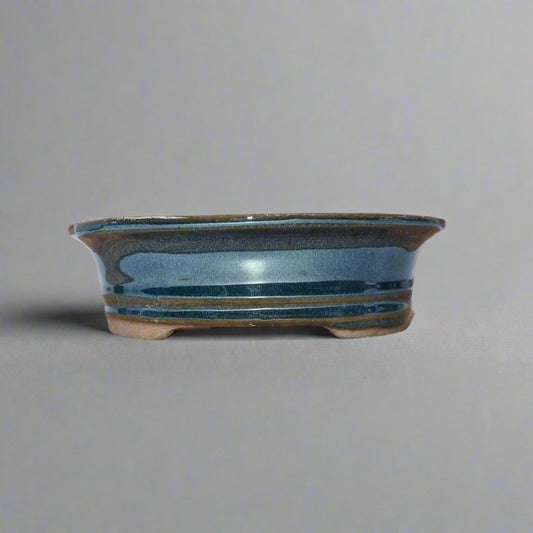 16cm Glazed Bonsai Pot | Oval | 16cm x 12cm x 4cm | Blue | Luxury Home Accessories | Heulog Glow