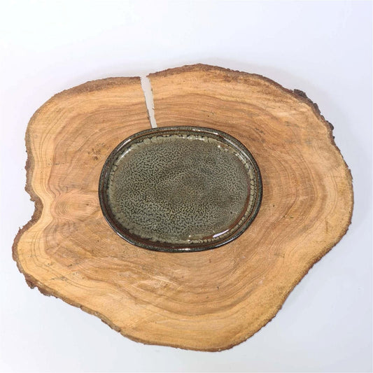 16cm Glazed Drip Tray | Oval | Green | Luxury Home Accessories | Heulog Glow