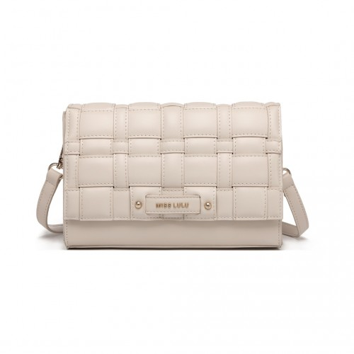LH2202 - Miss Lulu Woven Texture Flap Leather Shoulder Bag - Beige