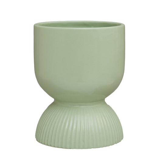 Fia Sage Green Ribbed Ceramic Planter