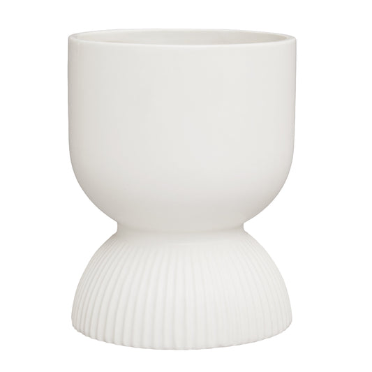 Fia White Ribbed Ceramic Planter