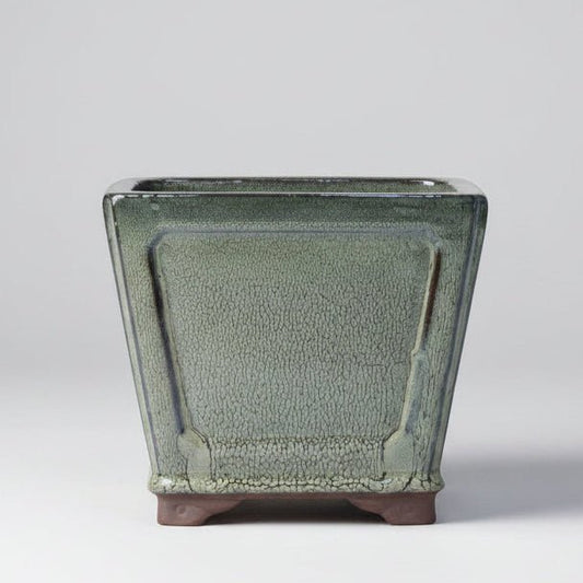 19cm Glazed Cascade Bonsai Pot | Square | 19cm x 19cm x 16cm | Olive Green | Luxury Home Accessories | Heulog Glow