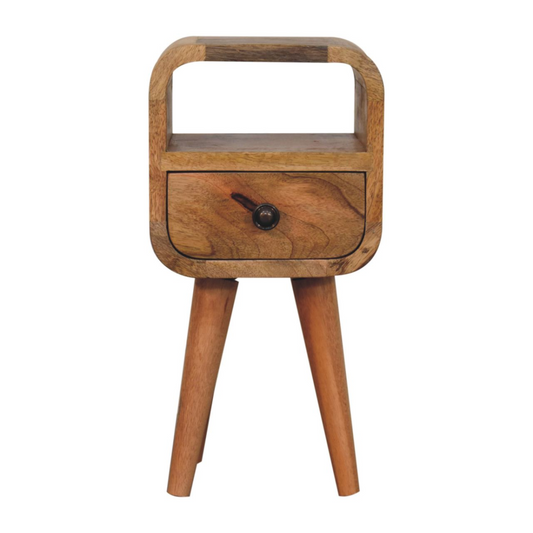 Artisan Furniture Solid Wood Extra Mini Oakish Curve Open Slot Bedside, 1 Drawer, Brown
