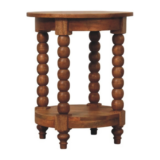 Artisan Furniture Solid Wood Barley Twist Round Side Table, 1 Shelf, Brown