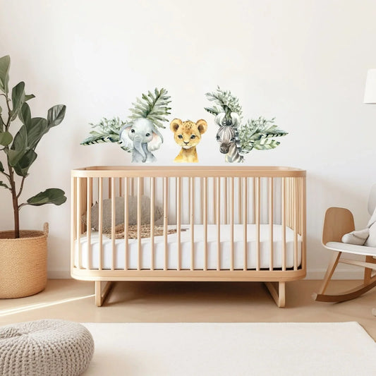 Live Vida Baby Safari Wall Sticker Leafy Elephant & Lion & Zebra 3 pcs