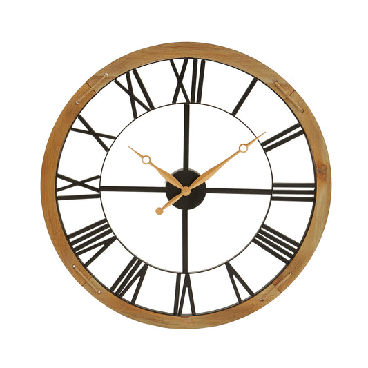 Vitus 60cm Dia Black Metal Wall Clock with Gold Finish Hands