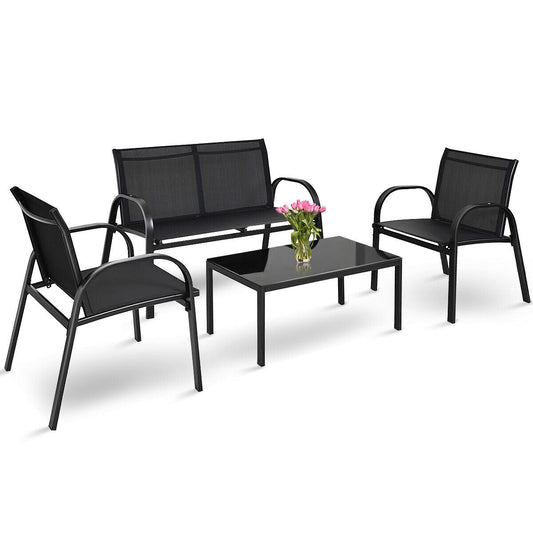 4 Piece Garden Furniture Set with loveseat for Patio Without Cushions-Black