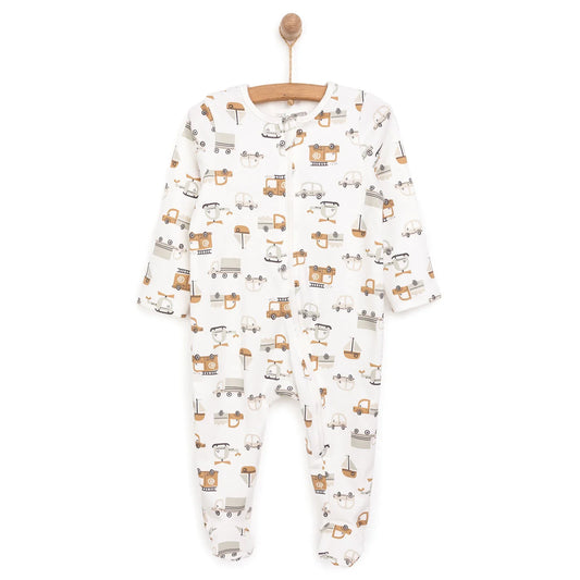 HelloBaby Newborn Footed Romper B - Ecru