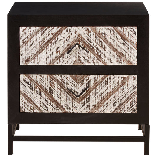 Lombok Rustic Chevron and Black 2 Drawer Bedside Table