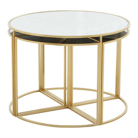 Jolie 5 Piece Set Mirrored Top Coffee Table with Nesting Tables