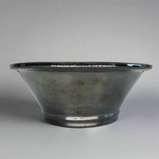 25cm Glazed Bonsai Pot | Round | 25cm x 10cm | Black / Silver