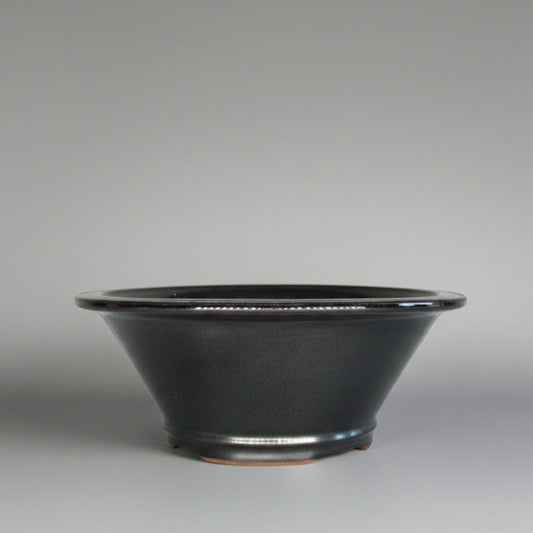 12cm Glazed Bonsai Pot | Round | 12cm x 5cm | Black / Silver
