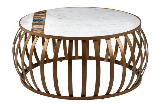 Vizzini Marble and Agate Round Coffee Table with Antique Brass Base