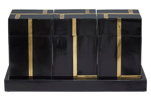 Odell Black and Gold Set of 3 Jars with Tray