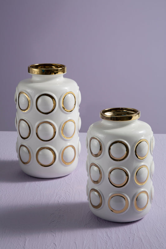 Curva Large White and Gold Ceramic Vase