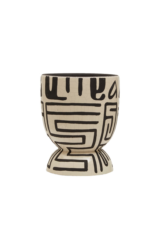 Barren Earthenware White And Black Hand Painted Planter