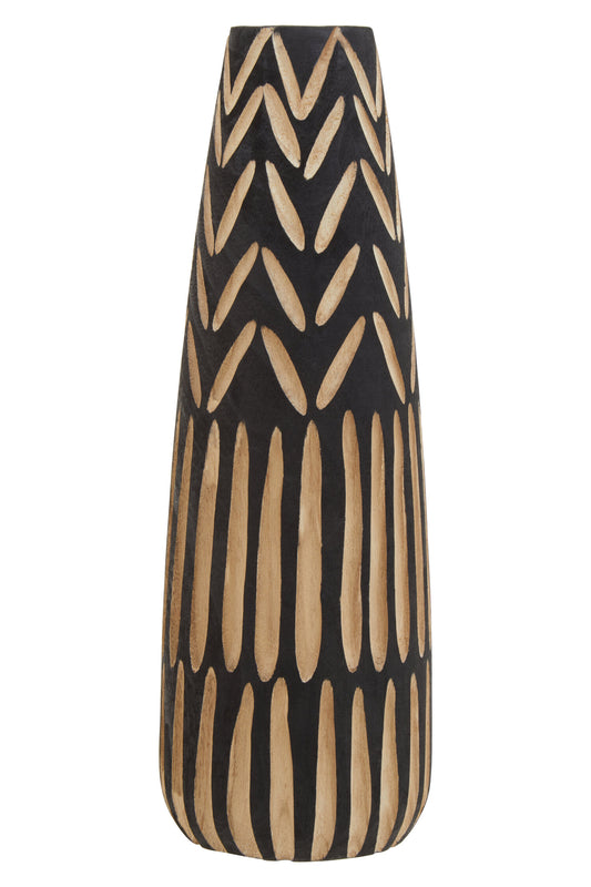Arlo Large Wooden Engraved Vase in Black and Natural