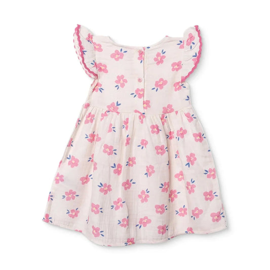HelloBaby Girls Dress Floral Print Ditsy Flower Crew Neck Short Sleeve - Ecru Printed