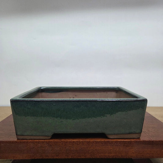 25cm Glazed Bonsai Pot | Rectangle | 25cm x 18cm x 9cm | Dark Green | Luxury Home Accessories | Heulog Glow