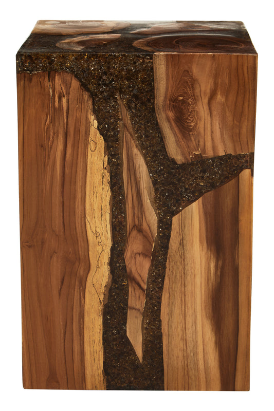 Sakra Resin and Teak Wood Side Table and Stool