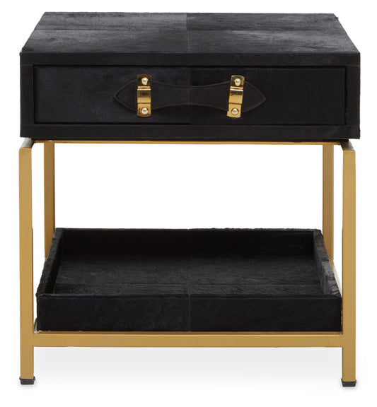 Kensington Townhouse Gold and Black Hair On Leather Side Table