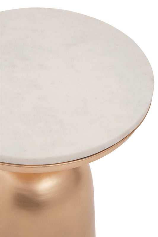 Amira White Marble Top Gold Base Side Table.