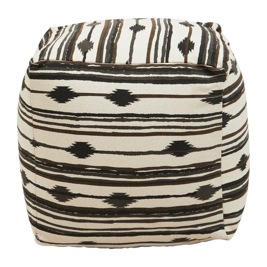 Cefena Black and White Ikat Square Pouffe