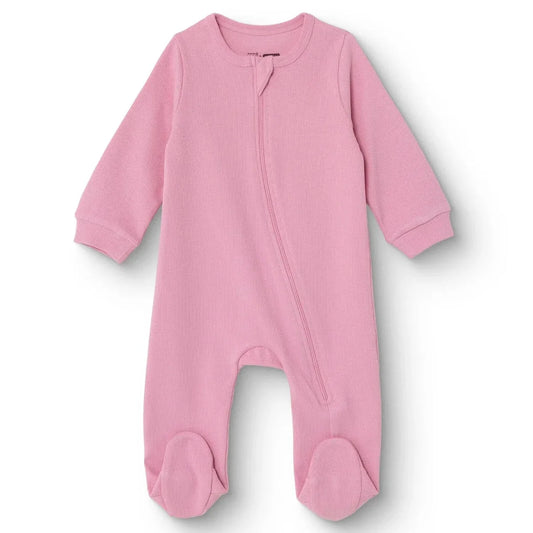 HelloBaby Girls Footed Sleepsuit Zip Fastening Crew Neck Full Length Long Sleeve - Pink