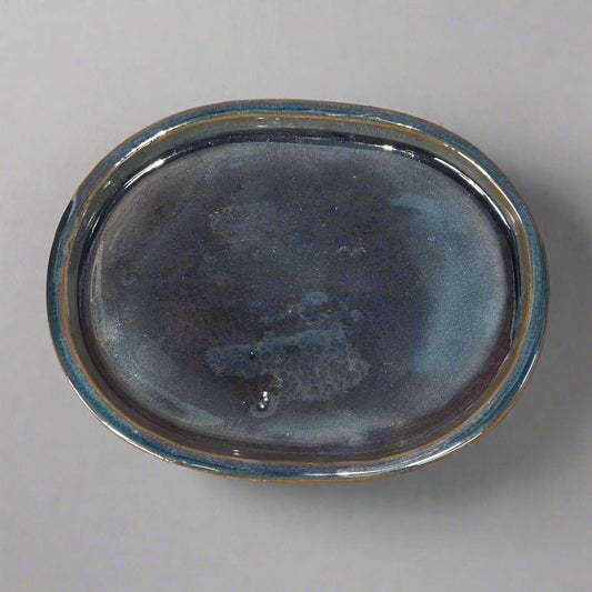 26cm Glazed Drip Tray | Oval | Blue | Luxury Home Accessories | Heulog Glow