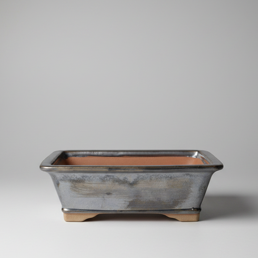 26cm Glazed Bonsai Pot | Rectangle | 26cm x 21cm x 9cm | Silver