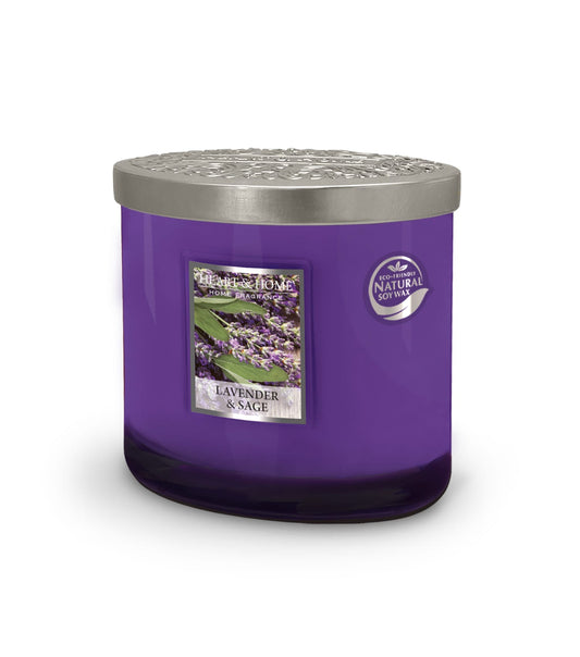 Heart & Home Lavender & Sage Twin Wick Ellipse Soy Candle - 40 Hours Burn