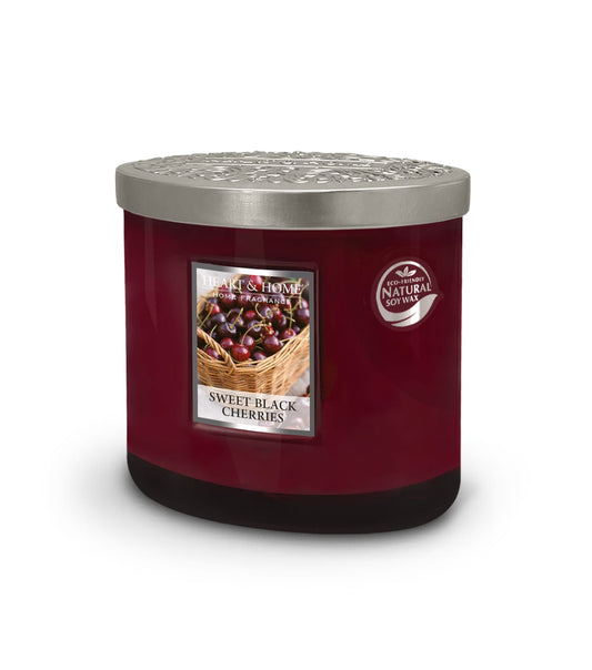 Heart & Home Sweet Black Cherries Twin Wick Ellipse Soy Candle - 40 Hours Burn
