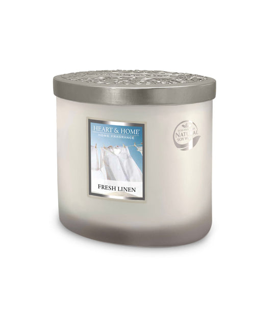 Heart & Home Fresh Linen Twin Wick Ellipse Soy Candle - 40 Hours Burn
