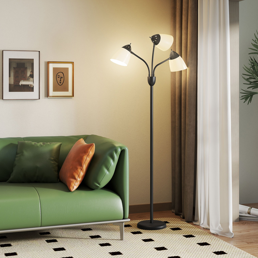 HOMCOM Tree Floor Lamp with 3 Adjustable Light, Industrial Standing Lamp, Black