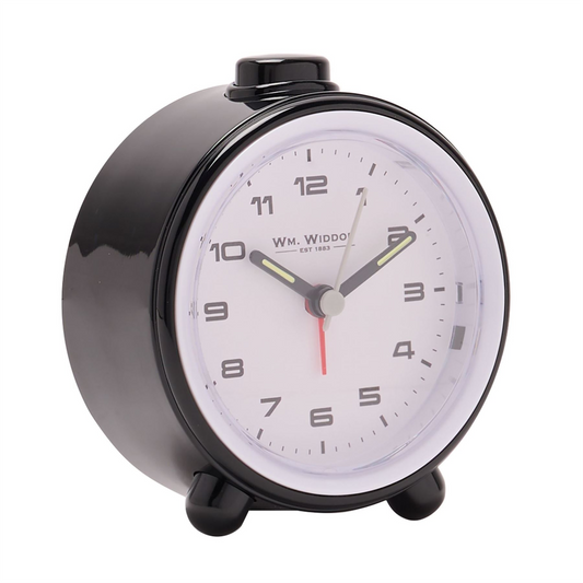 Wm.Widdop Round Alarm Clock Sweep Movement & Snooze - Black & White