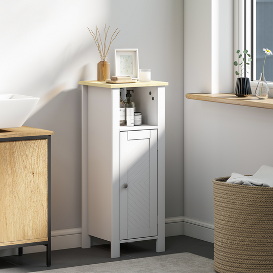 kleankin Narrow Bathroom Storage Cabinet with Open Shelf, White