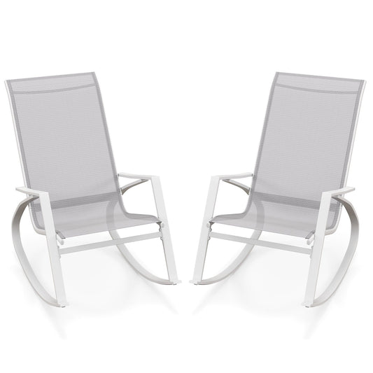 2 Pieces Patio Rocking Chairs with Ergonomic Backrest and Safe Stoppers-Grey