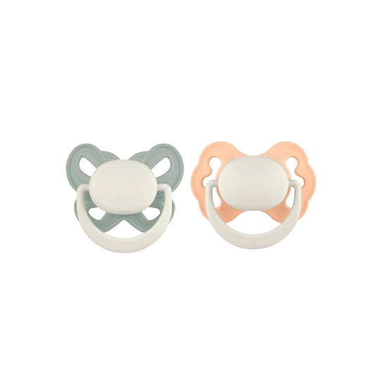 Mooma Clown & Butterfly Soothers 18+ months Pack of 2 - Light Orange & River Green