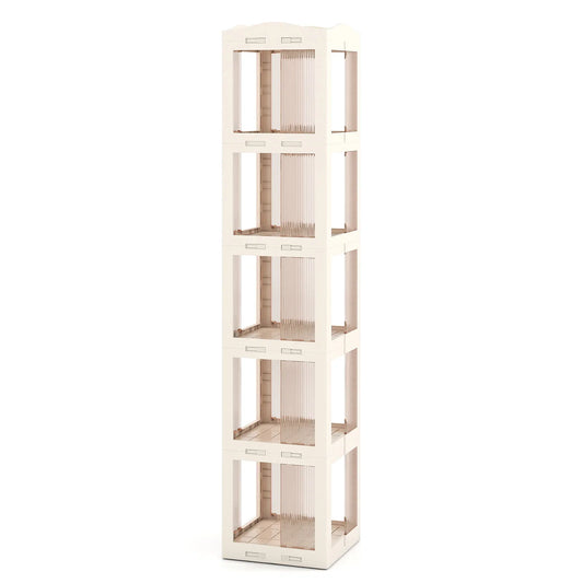 3-Tier Foldable 360° Rotating Bookshelf with Swivel Base-White