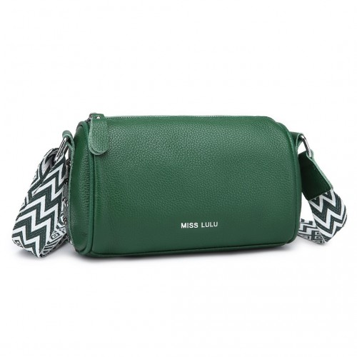 L2309 - Miss Lulu Lightweight Wide Strap Genuine Leather Crossbody Bag - Green