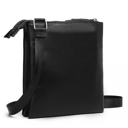 LH2301 - Miss Lulu Double Compartment Lightweight Leather Crossbody bag - Black