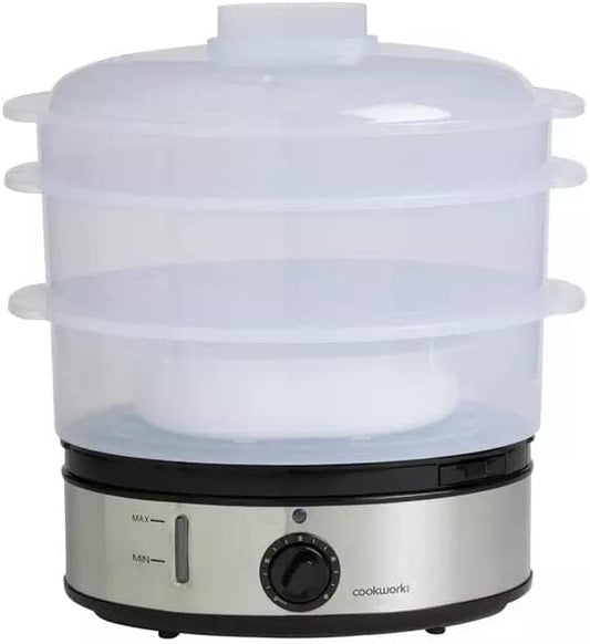 Cookworks XJ-10303 3 Bowl Electric Steamer Makes Nutritious Food Prep Easy - White
