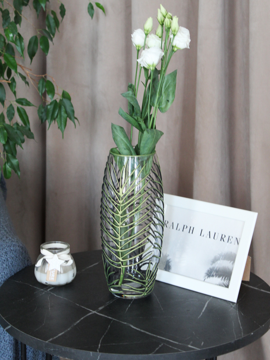 Tropical Painted Art Glass Oval Vase for Flowers | Interior Design | Home Decor | Table vase | 7736/250/sh142