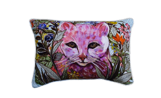 Hand Illustrated Decorative Cat Pillow 14"X20"