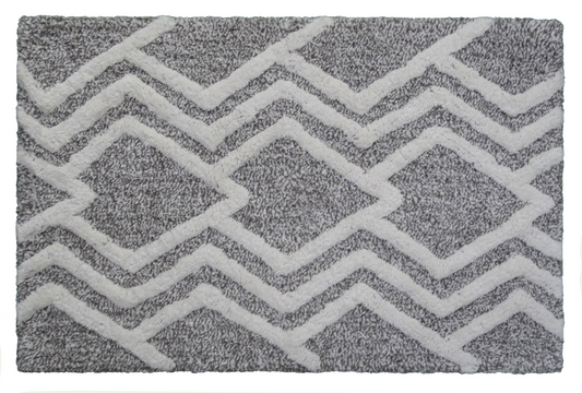 CHICOS HOME Bath Rug Geometric Pattern in Grey & Ivory