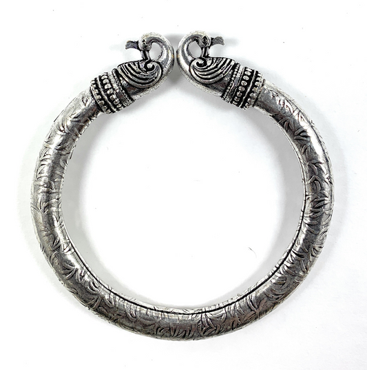 Antique Norse Peacock Head Viking Bracelet With Leaf Pattern