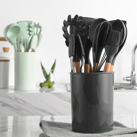 12-piece Non-stick Cooking Wooden Handle Silicone Kitchenware Set
